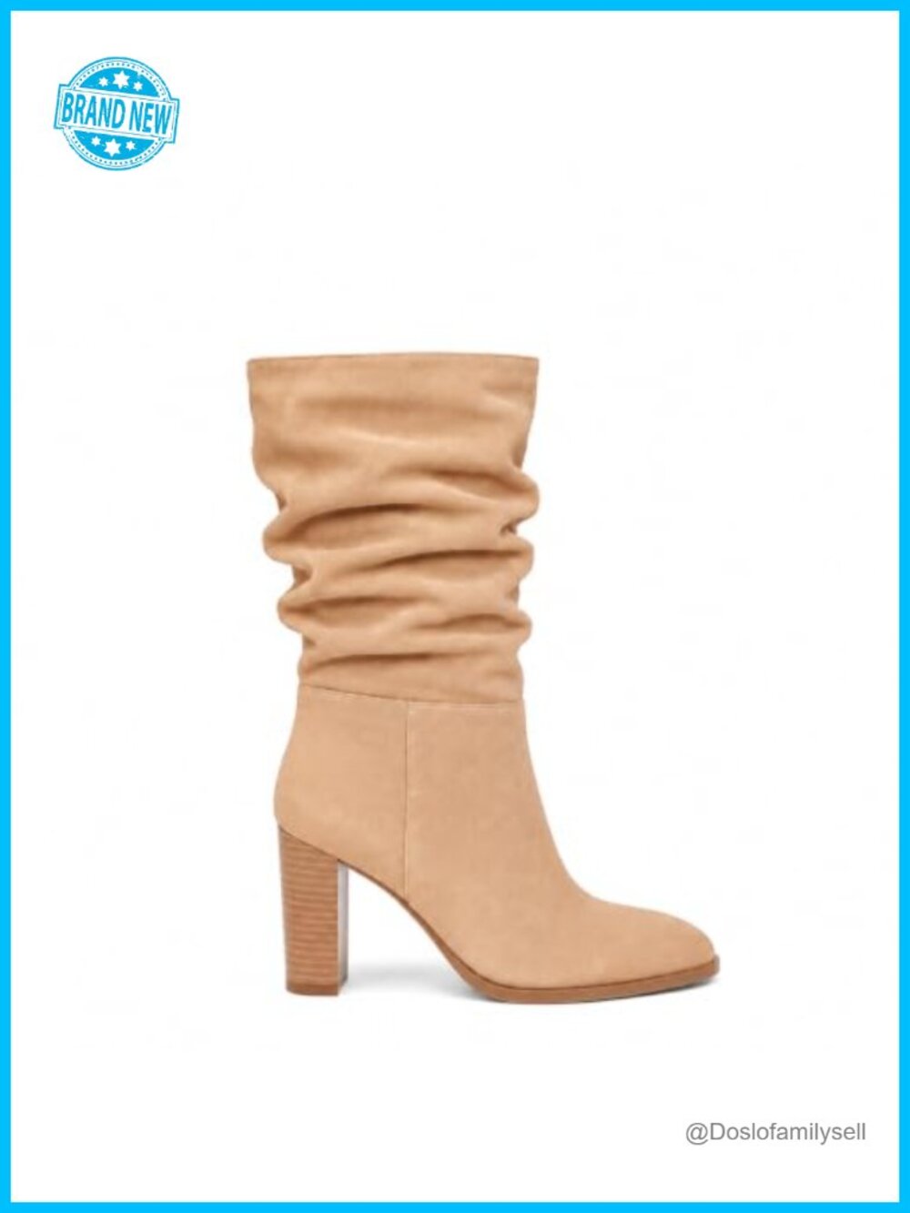 Suede Mid Calf Slouch Boots Chunky Block Heel Pointed Toe Zip Up
